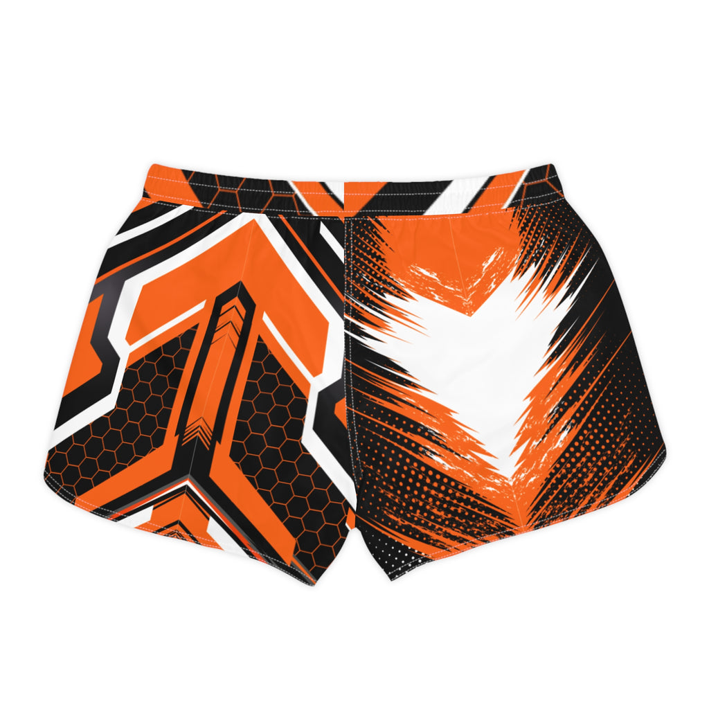 Women's Multipurpose Athletic Shorts with Pockets – Bold Orange Geometric by Vantacore Athletics, view 3