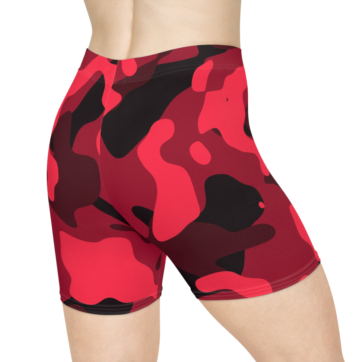 Cherry Camo Women's Biker Shorts — High-Waist Workout Shorts