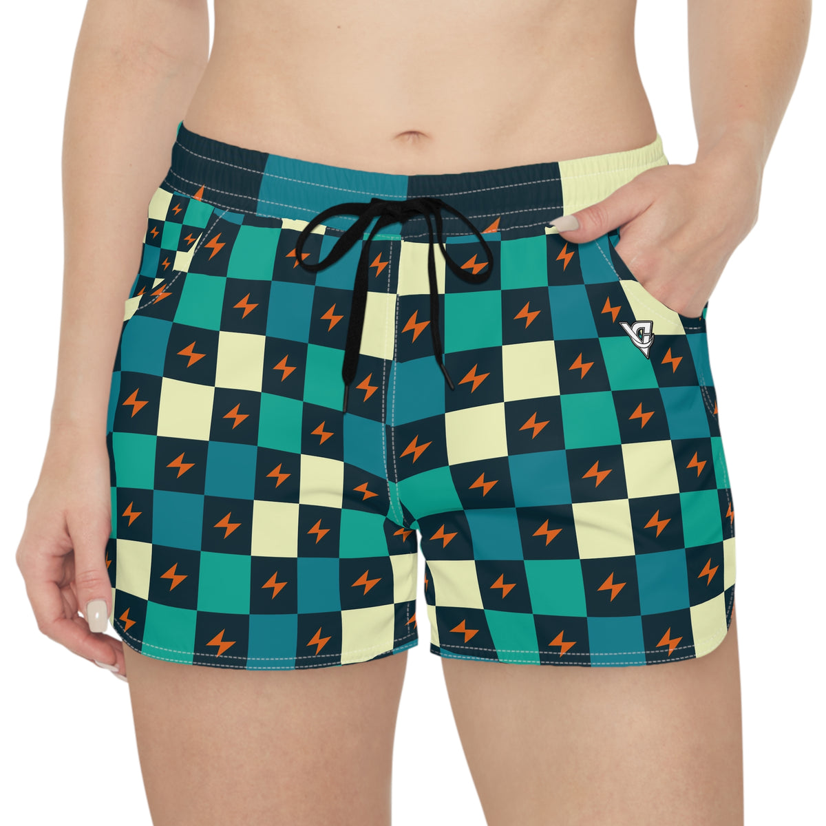 Running Peacock Checker Drive Women's Athletic Shorts with Pockets