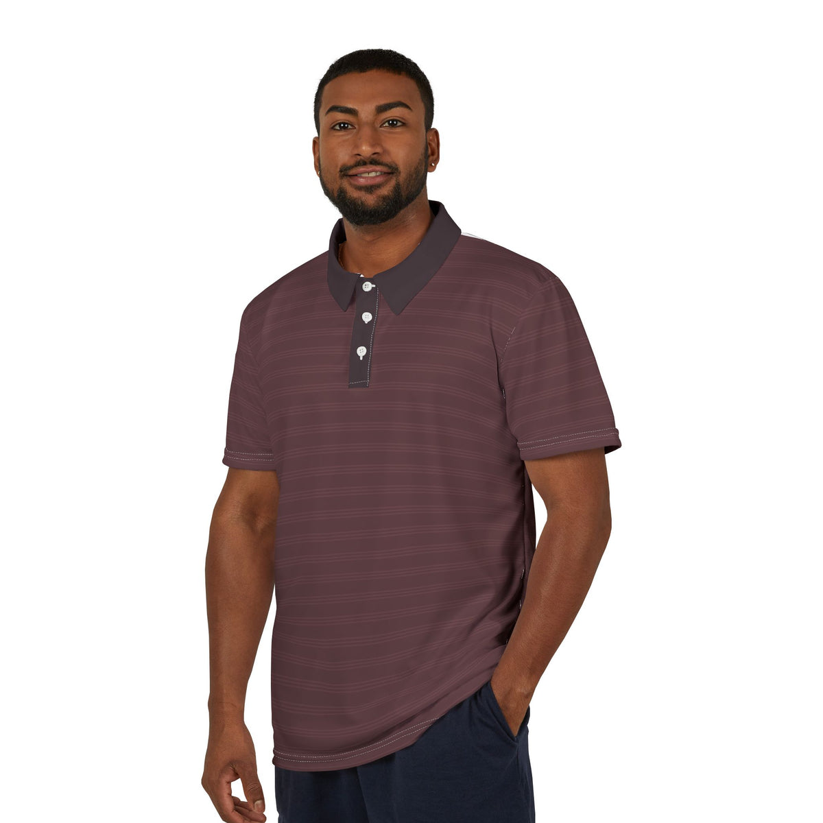 Classic Maroon Polo Shirt – Striped All-Over Print Casual Golf Tee