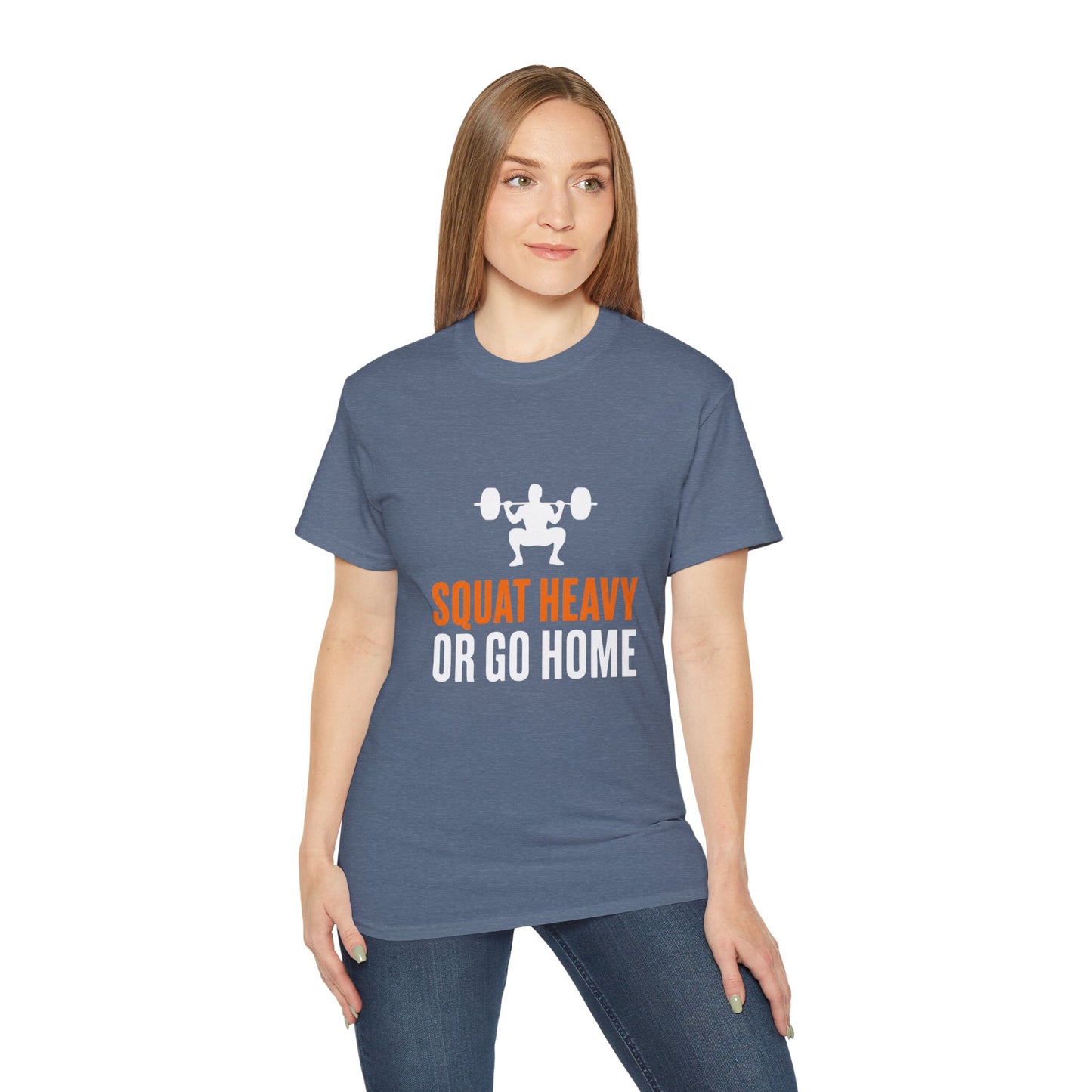 Squat Heavy Tee — Bold Orange Gym Shirt for Weightlifters & CrossFit