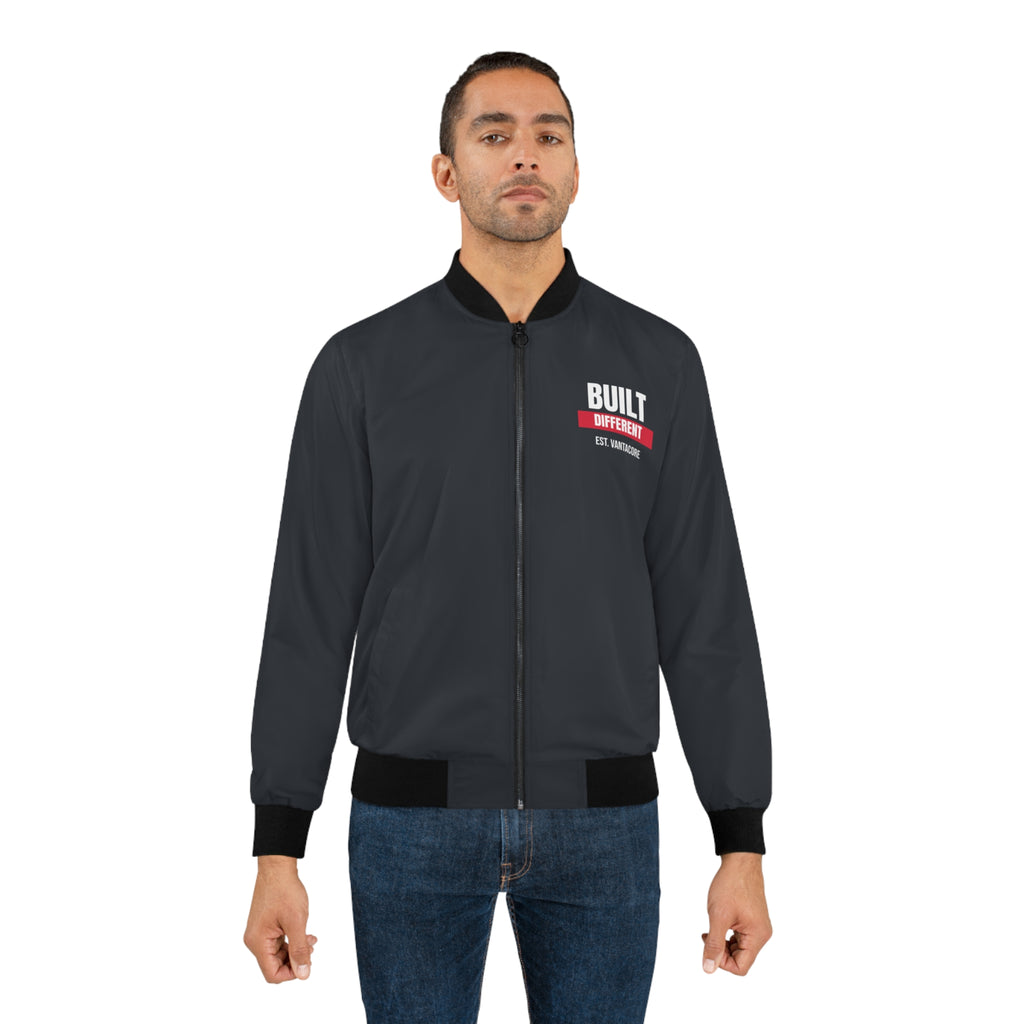 Men's Built Different Bomber Jacket – Charcoal Motivational Gym Jacket