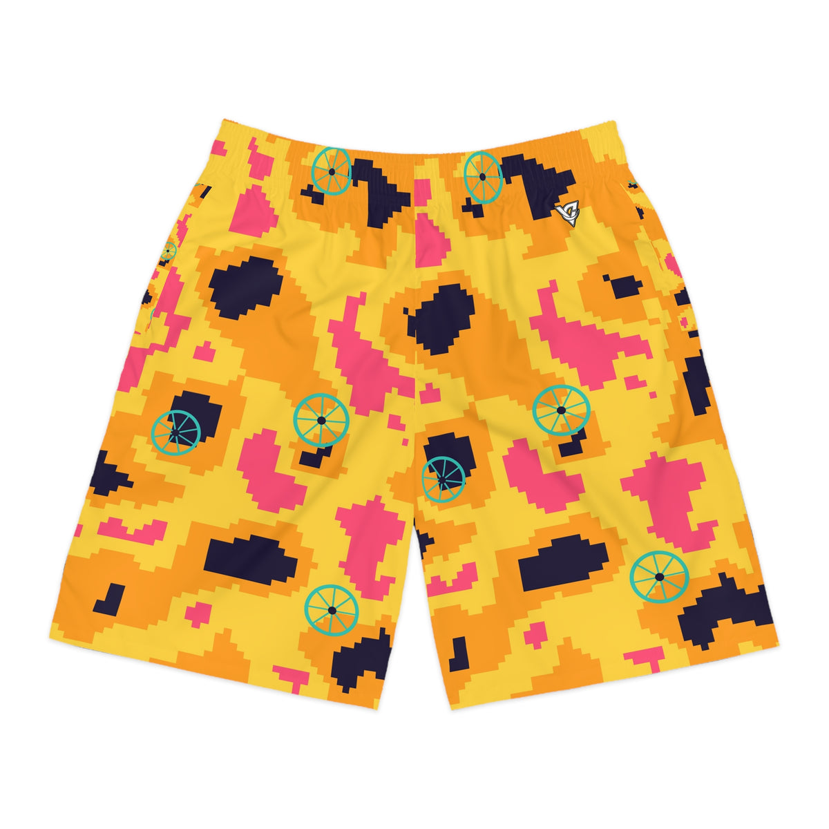 Cycling Electric Mango Pixel Camo Men's Athletic Shorts with Pockets