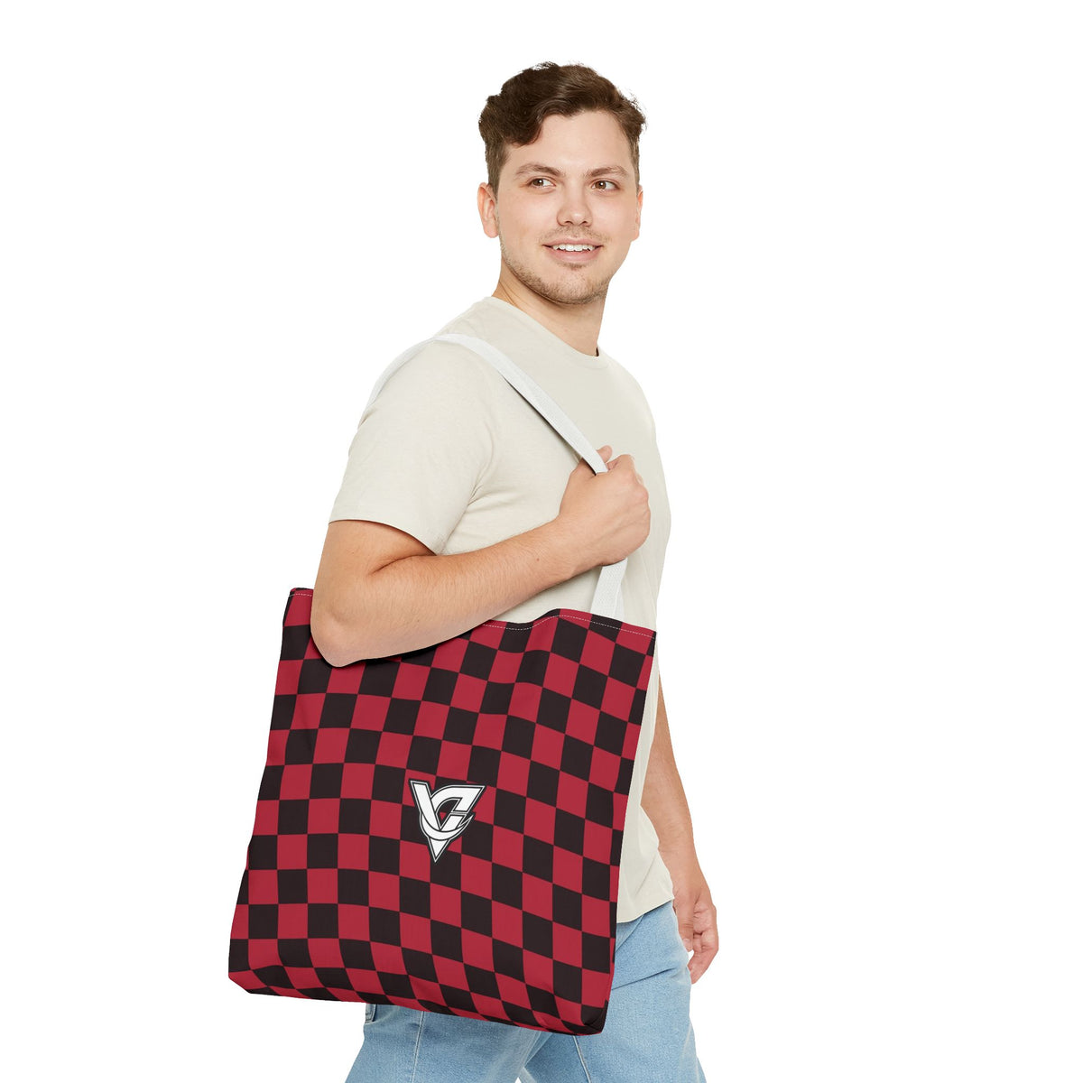 Spiced Wine Warp Check Tote Bag — All-Over Print Gym & Everyday Tote