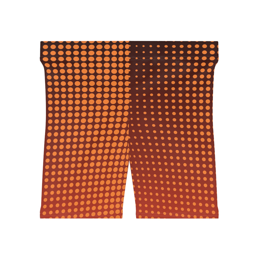 Sunset Orchard Halftone Women's Biker Shorts — High-Waist Workout Shorts