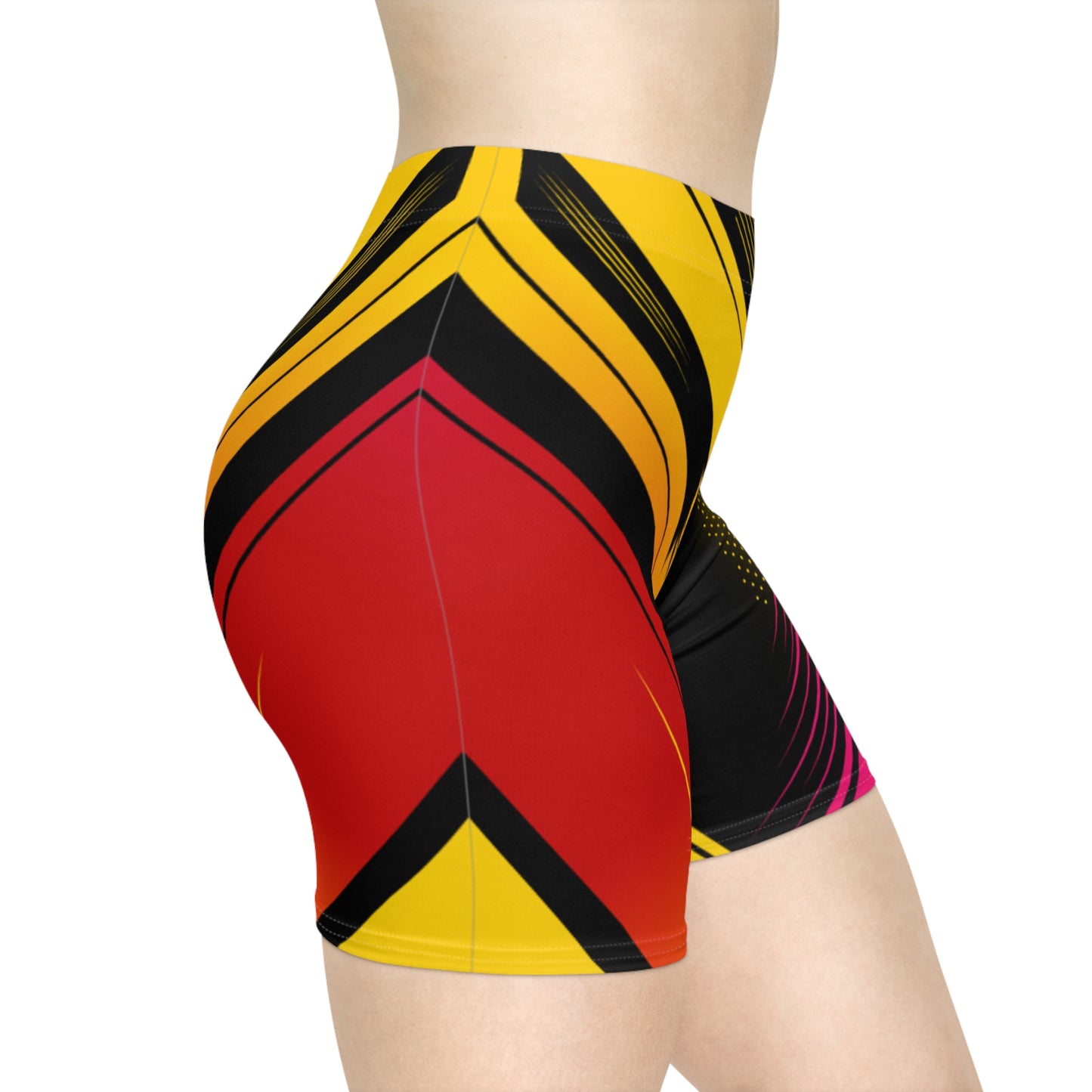 Women Wildfire Streak Biker Shorts | Yellow, Red & Black Gradient Activewear