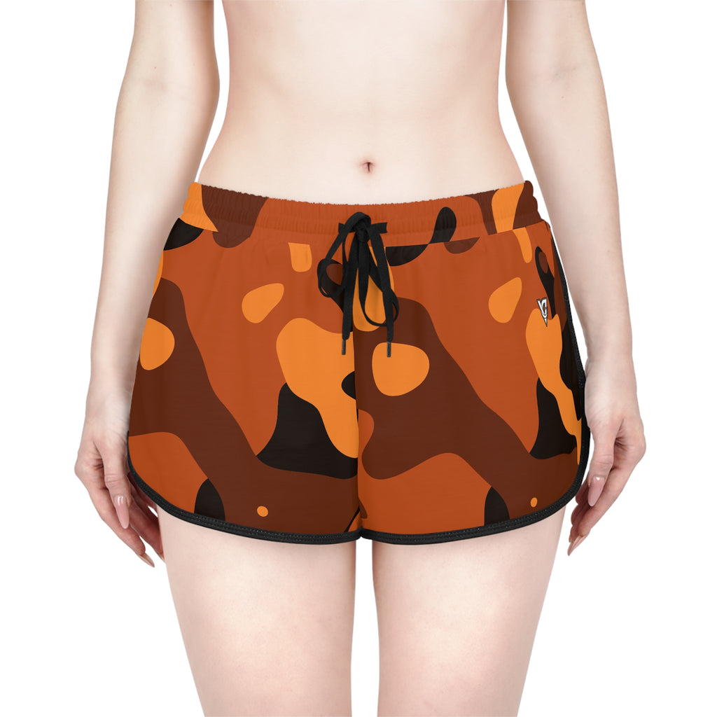 Women's Pumpkin Camo Relaxed Shorts — All-Over Print Running & Workout Shorts