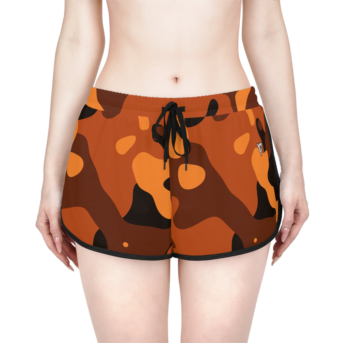 Women's Pumpkin Camo Relaxed Shorts — All-Over Print Running & Workout Shorts