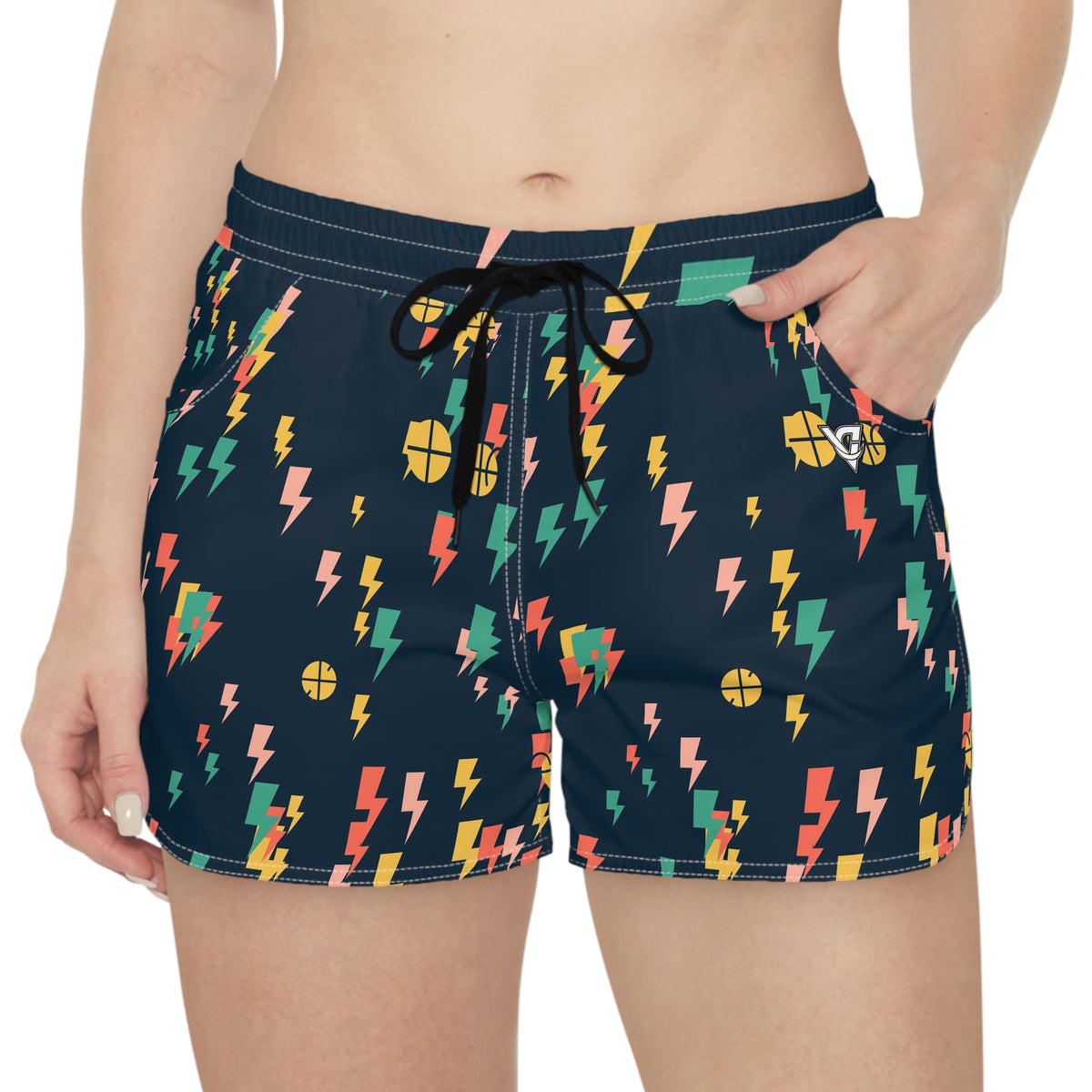 Basketball Coral Reef Bolt Strike Women's Athletic Shorts with Pockets