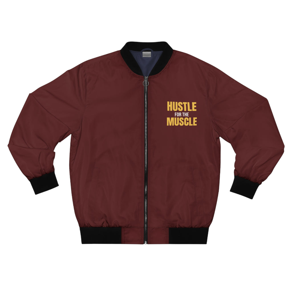 Men's Hustle for the Muscle Bomber Jacket – Maroon Motivational Gym Jacket