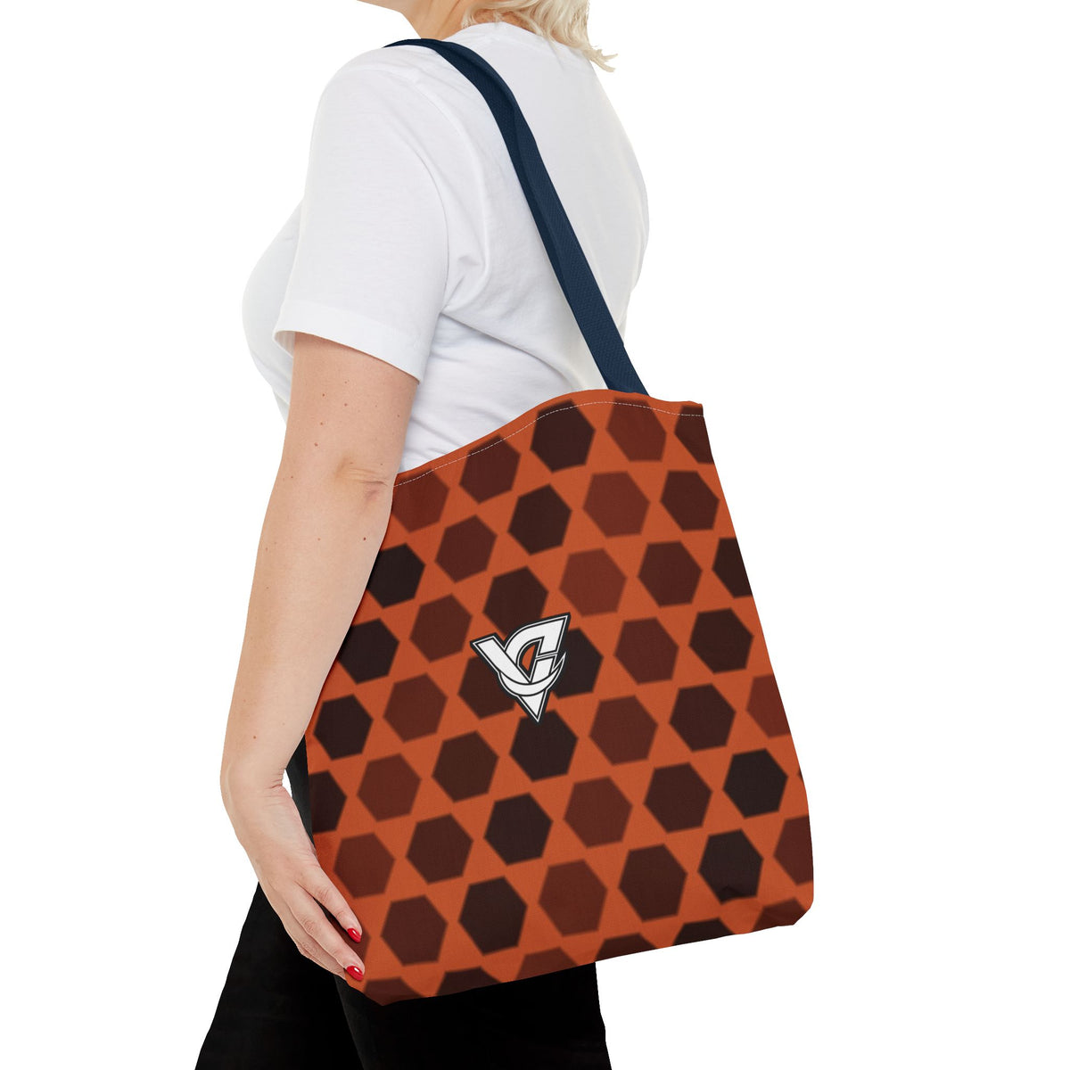 Auburn Hex Grid Tote Bag — All-Over Print Gym & Everyday Tote