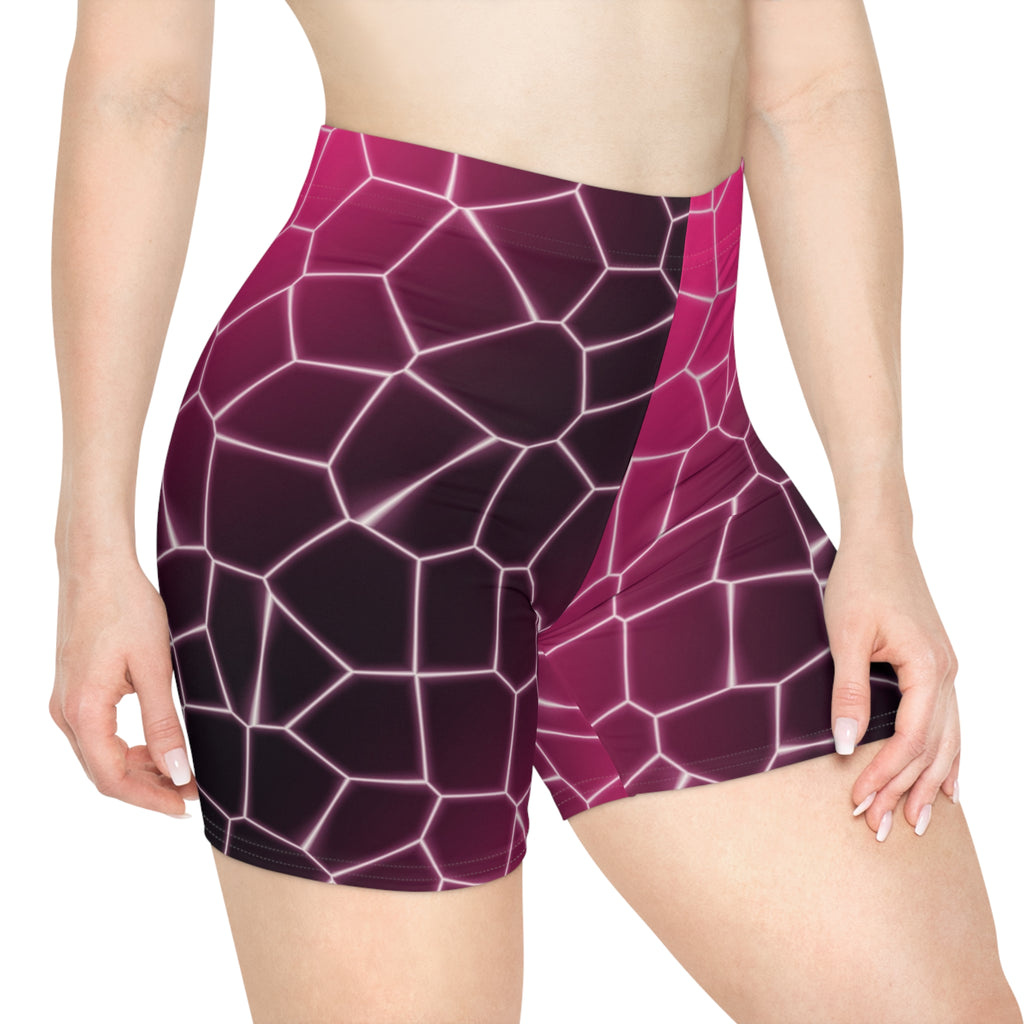 Hot Pink Rift Women's Biker Shorts — High-Waist Workout Shorts
