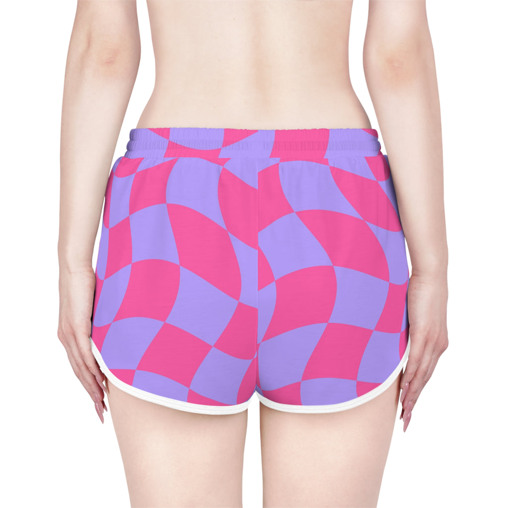 Women's Wavy Check Relaxed Shorts – Colorful All-Over Print Running & Workout Shorts