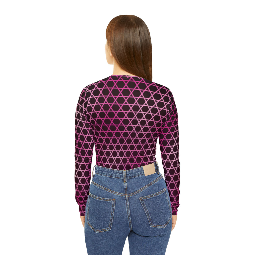Berry Hex Grid Women's Long Sleeve V-Neck Athletic Top