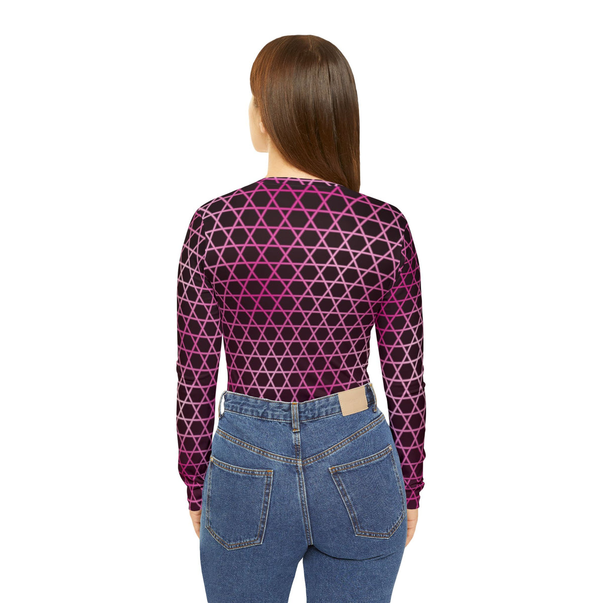Berry Hex Grid Women's Long Sleeve V-Neck Athletic Top