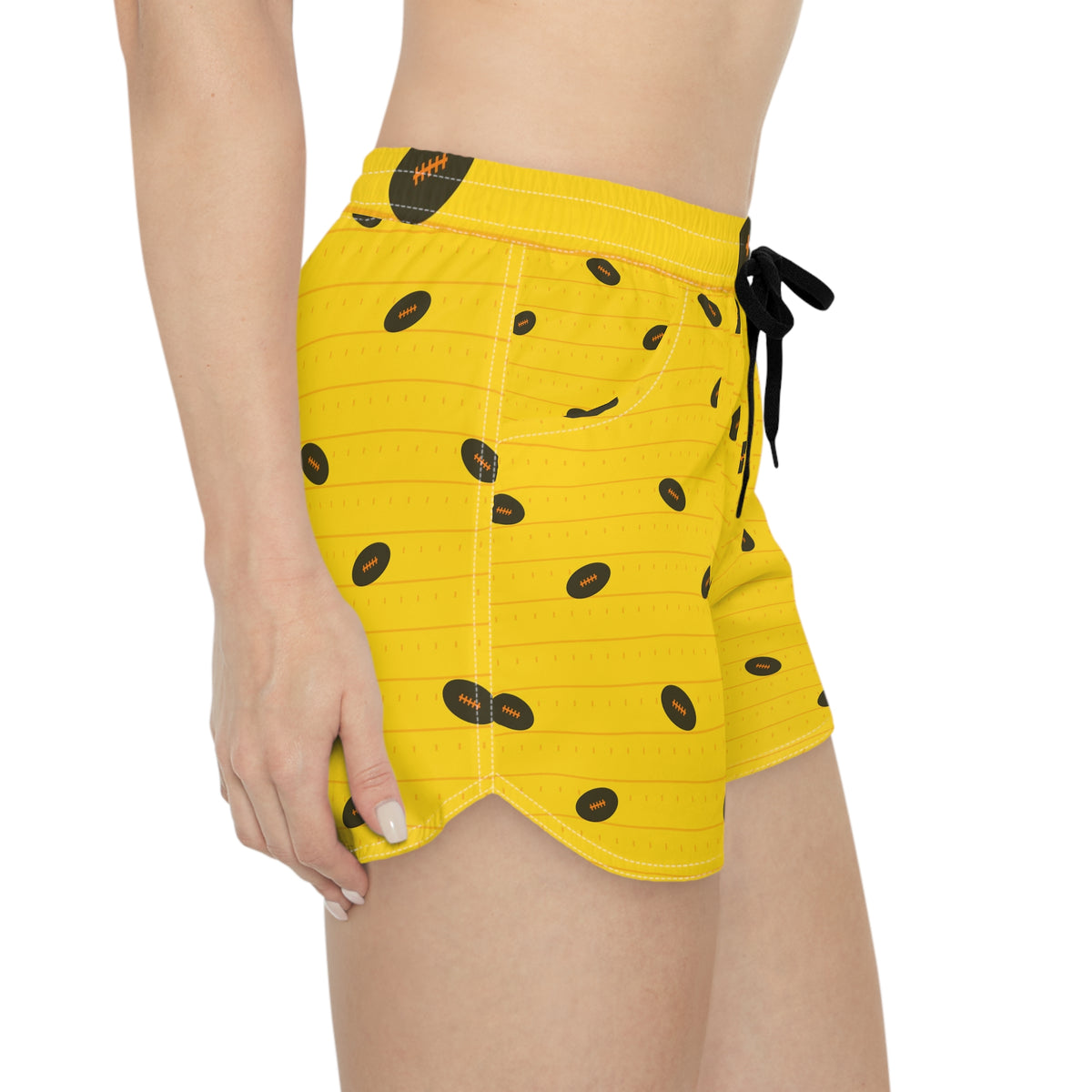 Football Neon Citrus Gridiron Women's Athletic Shorts with Pockets