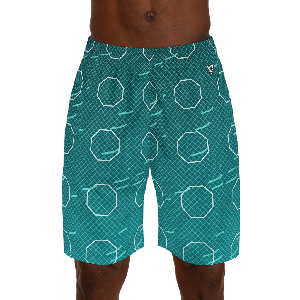 Combat Sports Teal Wave Cage Mesh Men's Athletic Shorts with Pockets