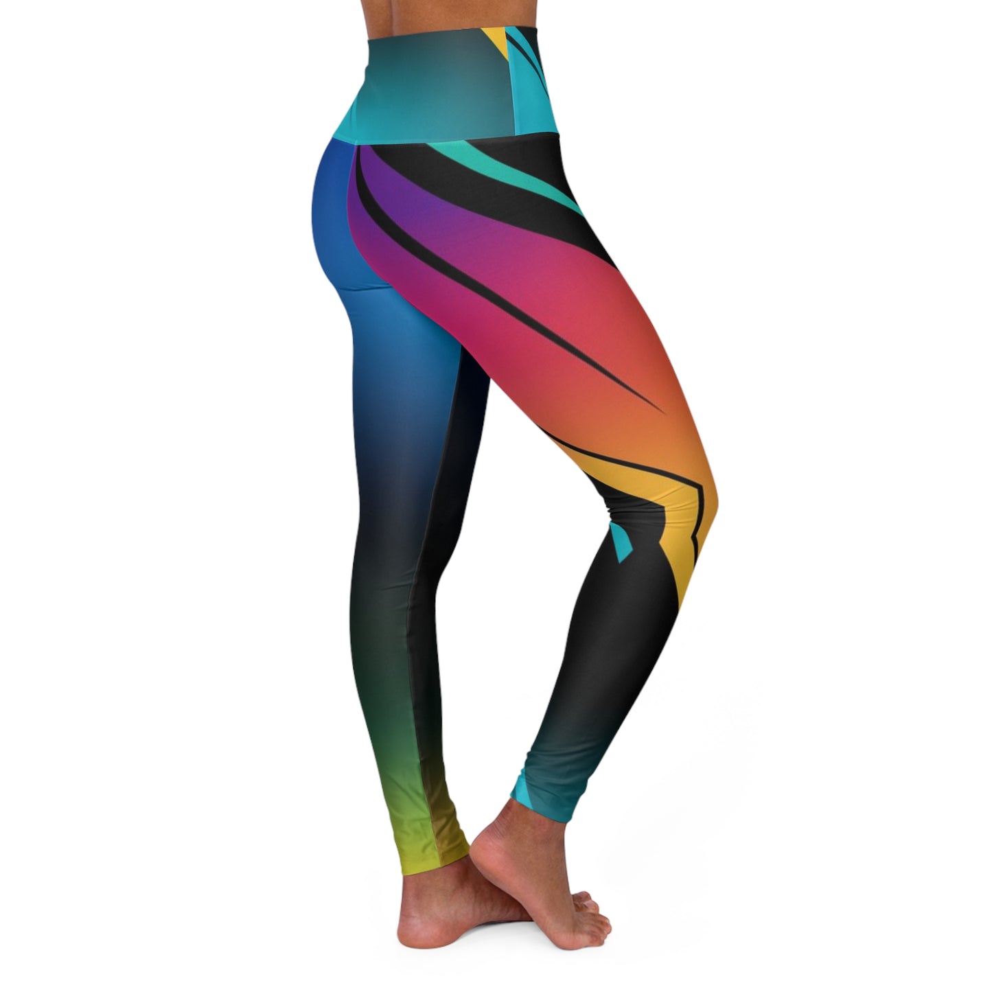 High-Waisted Yoga Leggings — Abstract Colorwave AOP