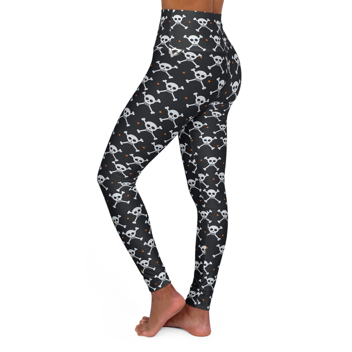 Halloween Graveyard Grey Skull & Crossbones High-Waisted Yoga Leggings (AOP)