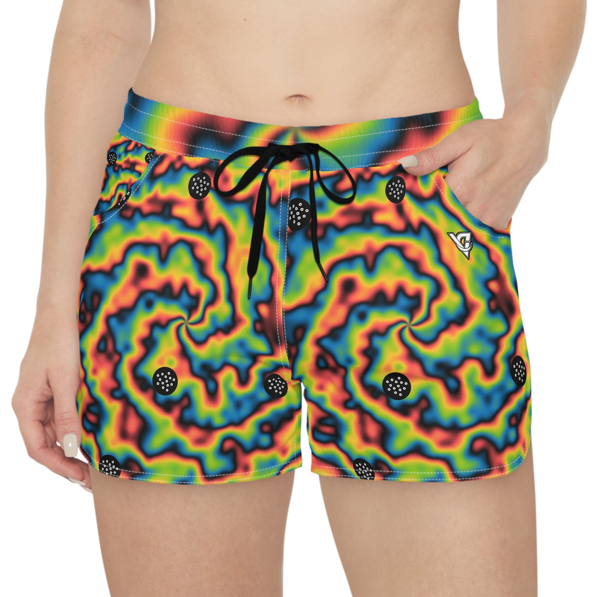 Golf Rainbow Rally Tie-Dye Spin Women's Athletic Shorts with Pockets