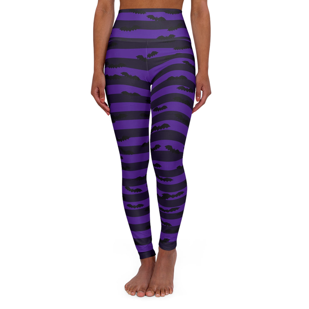 Halloween Witching Purple Bat Stripe High-Waisted Yoga Leggings