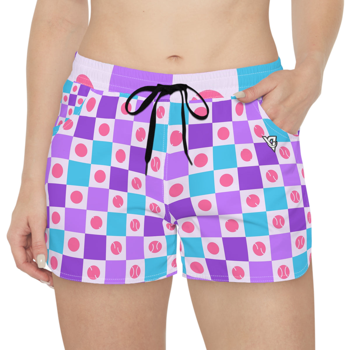 Tennis Lilac Wave Checker Drive Women's Athletic Shorts with Pockets