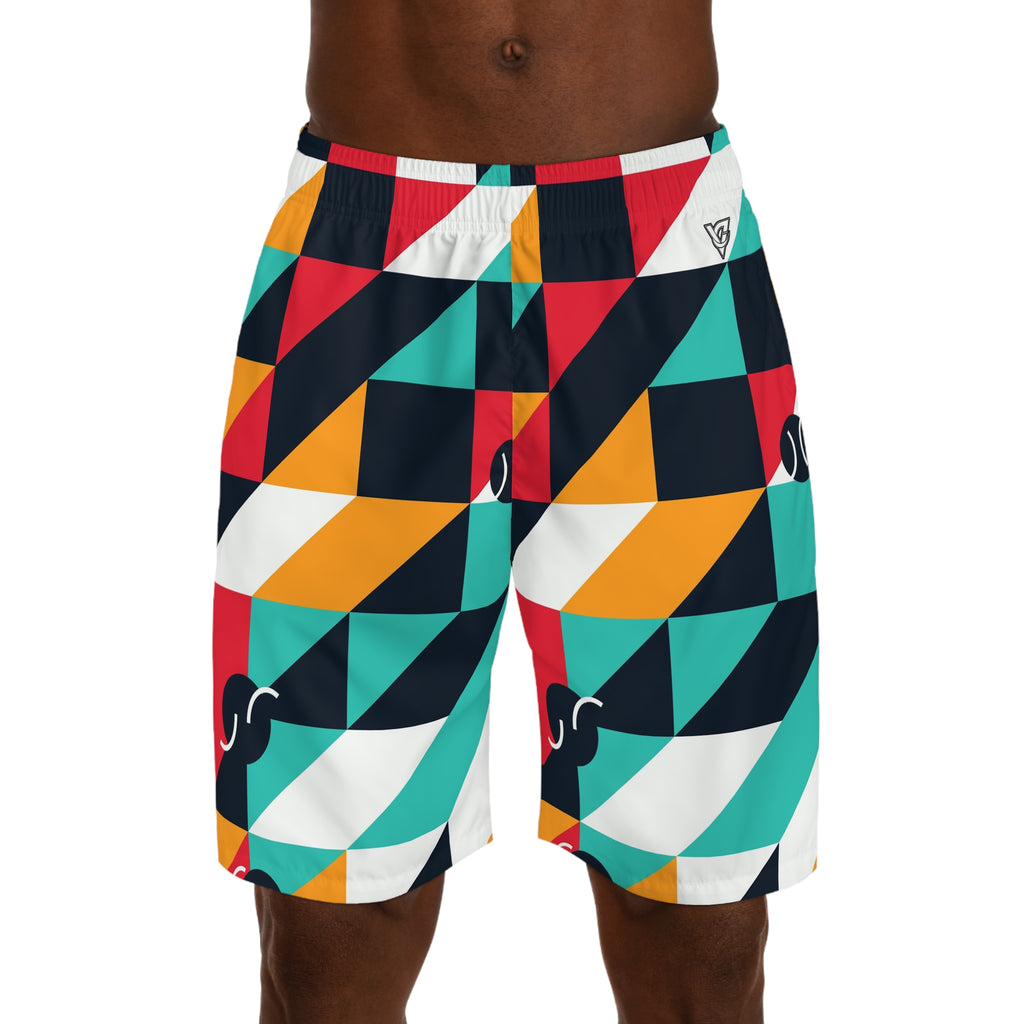 Tennis Aqua Volt Prism Block Men's Athletic Shorts with Pockets