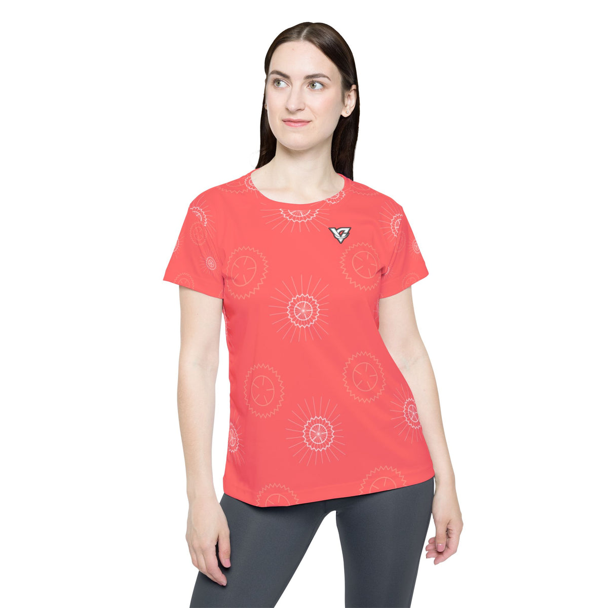 Cycling Hot Coral Chainring Women's Sports Jersey