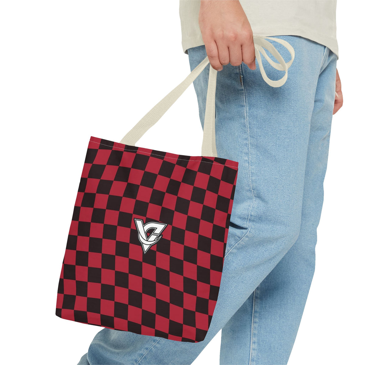 Spiced Wine Warp Check Tote Bag — All-Over Print Gym & Everyday Tote