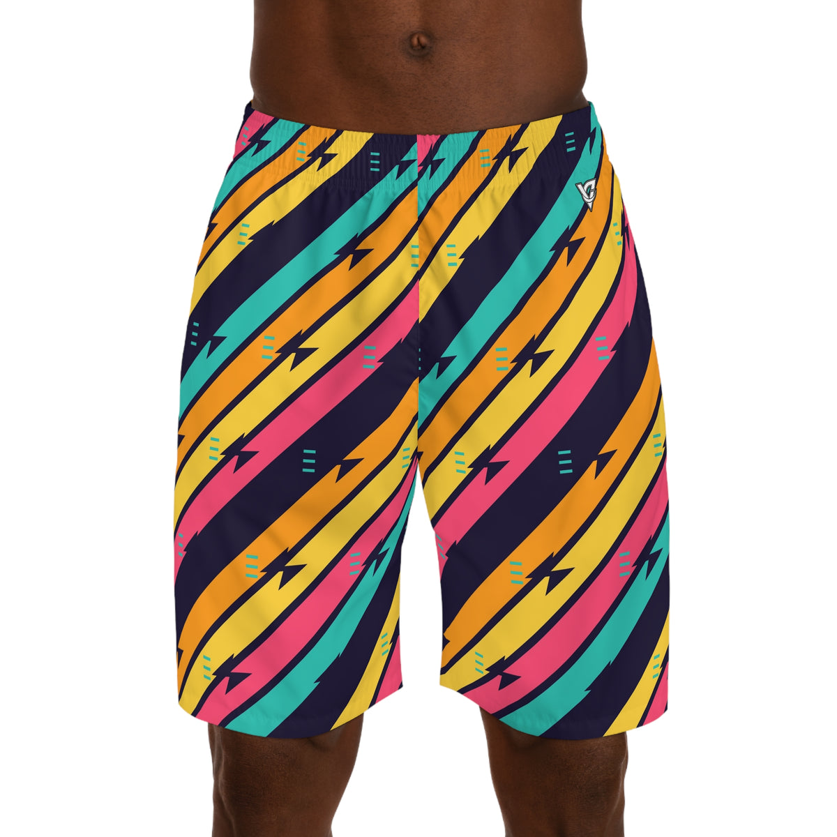 Running Electric Mango Stripe Surge Men's Athletic Shorts with Pockets