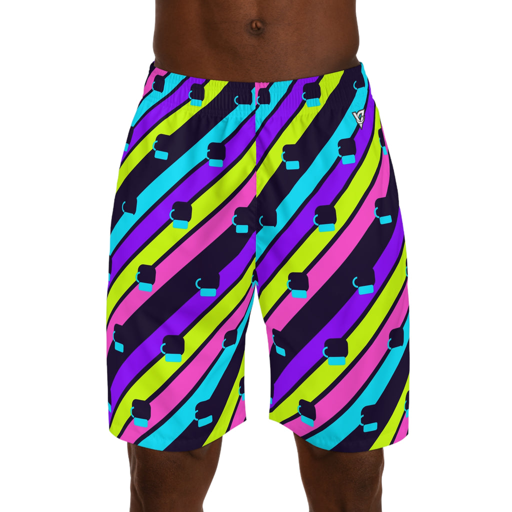 Combat Sports Violet Volt Stripe Surge Men's Athletic Shorts with Pockets
