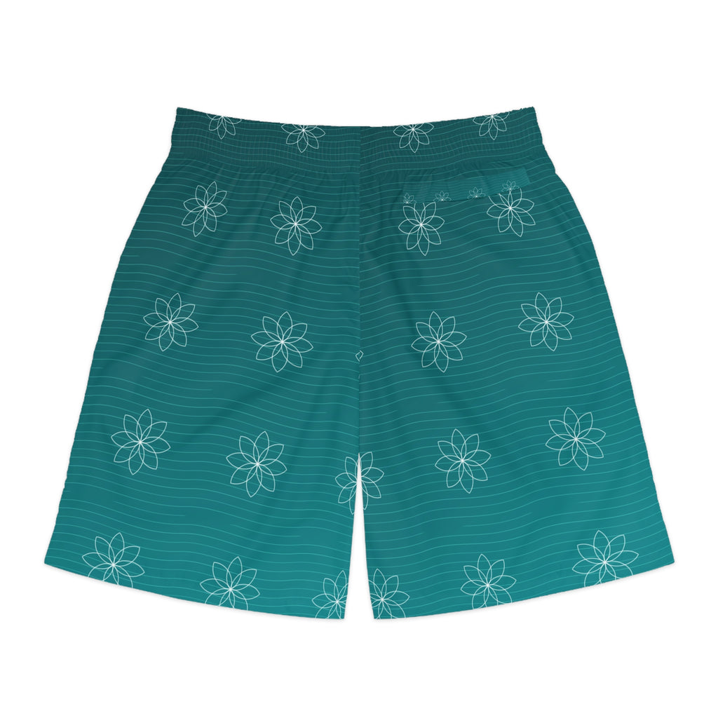 Yoga Teal Wave Flow Lotus Men's Athletic Shorts with Pockets