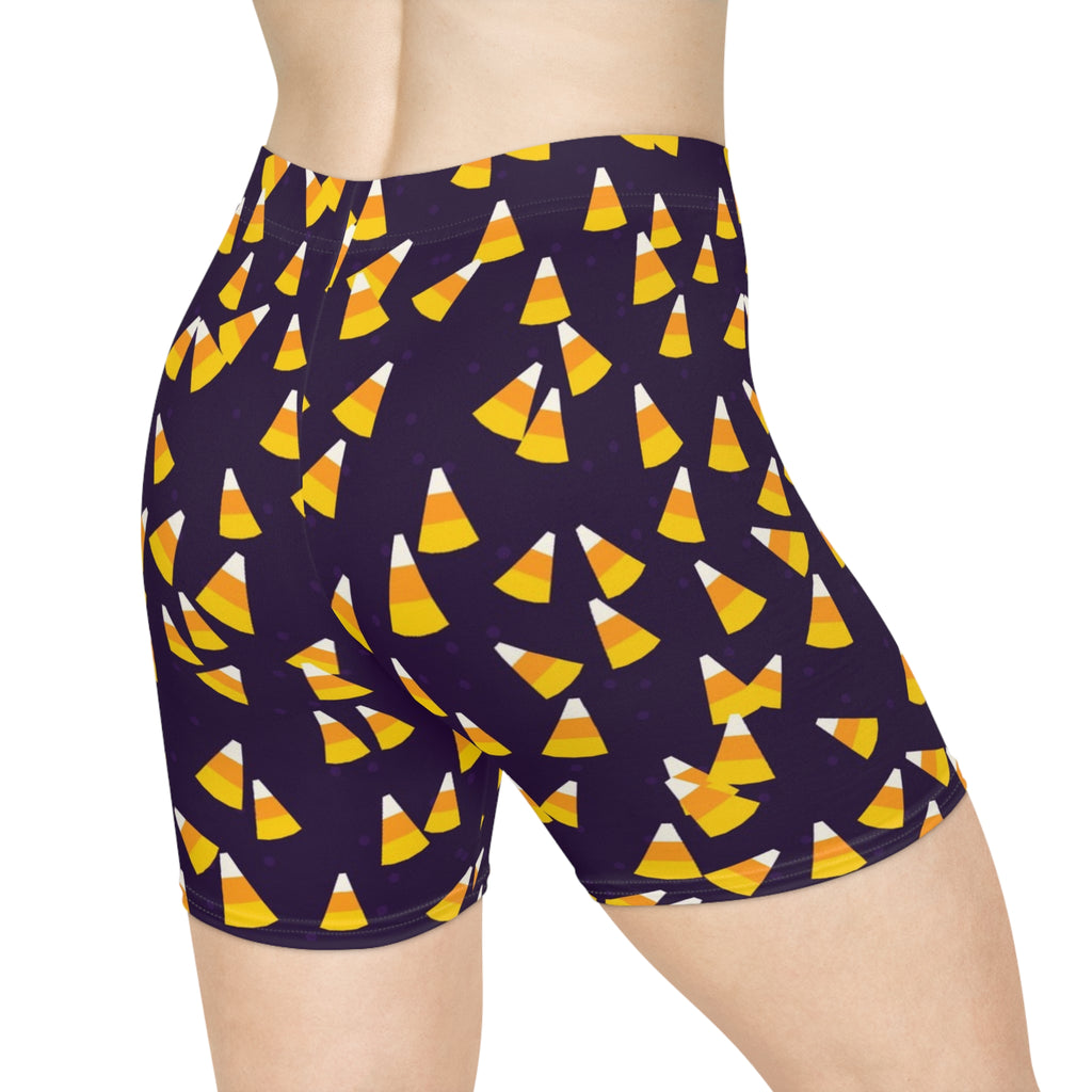 Halloween Hocus Pocus Candy Corn Toss Women's Biker Shorts — High-Waist Workout Shorts