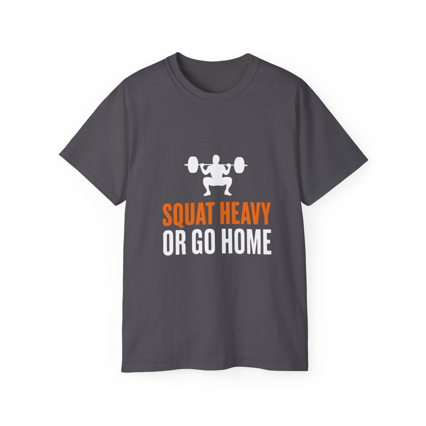 Squat Heavy Tee — Bold Orange Gym Shirt for Weightlifters & CrossFit