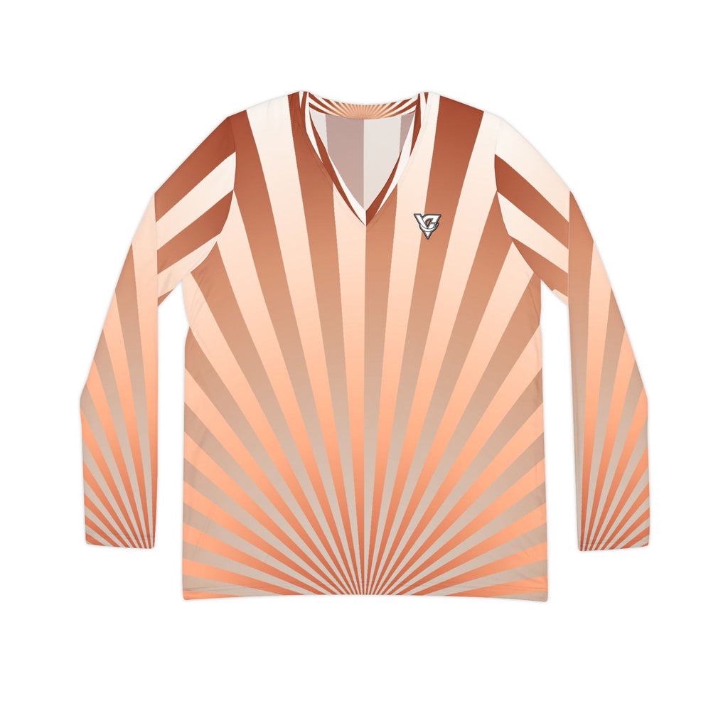 Peach Sunburst Women's Long Sleeve V-Neck Athletic Top