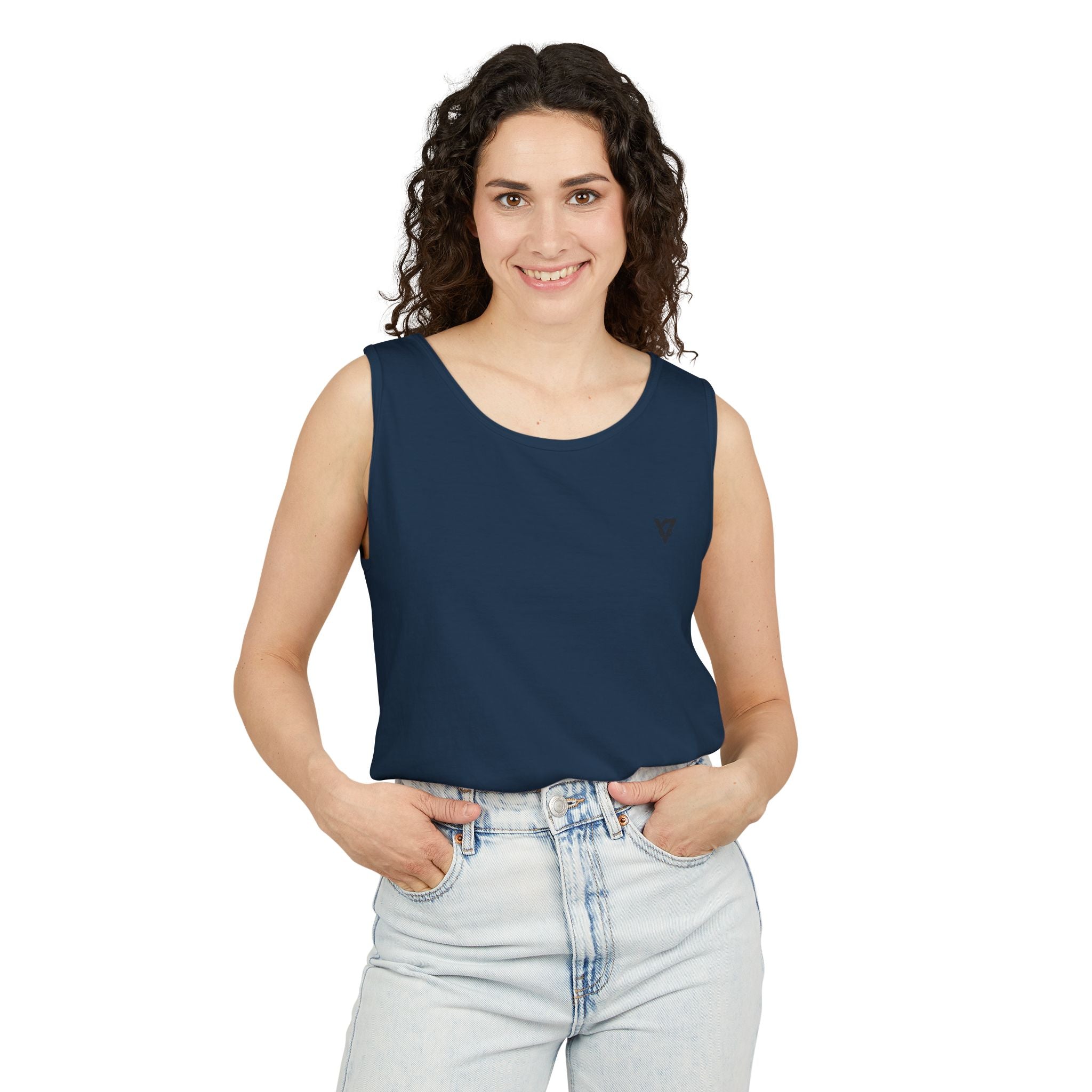 Minimal Geometric Triangle Logo Tank Top | Chest Emblem