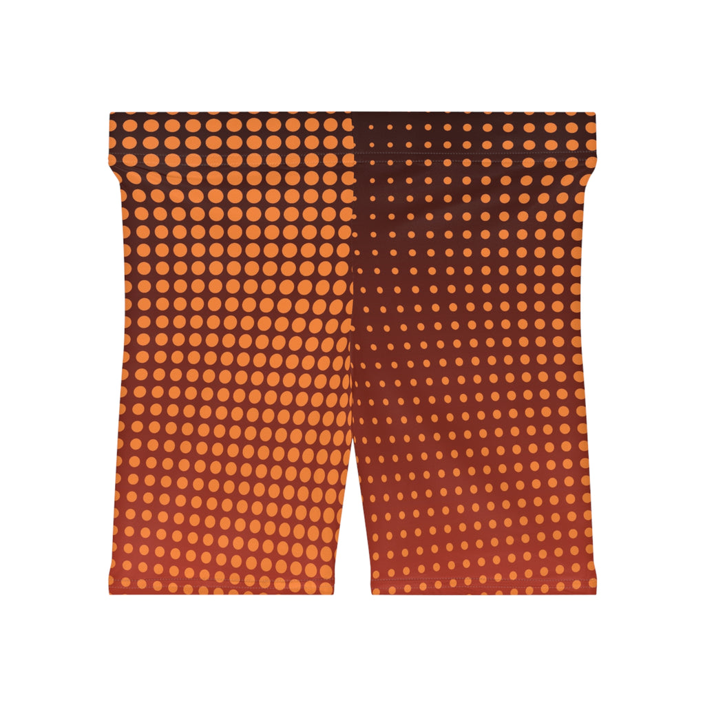 Sunset Orchard Halftone Women's Biker Shorts — High-Waist Workout Shorts