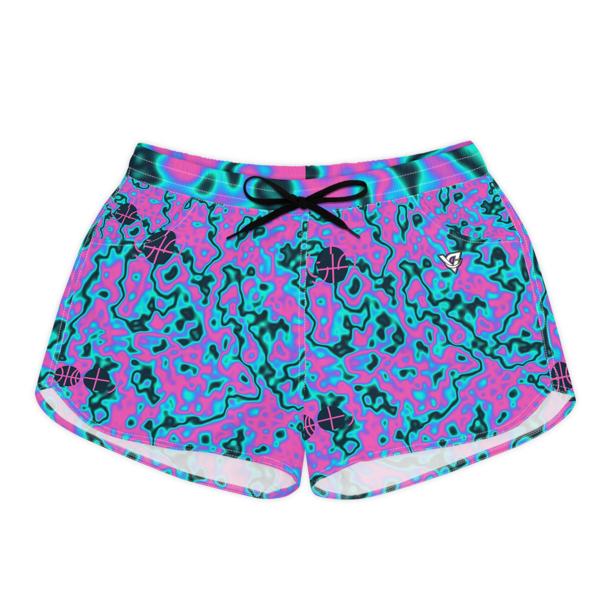 Basketball Neon Lagoon Marble Flow Women's Athletic Shorts with Pockets