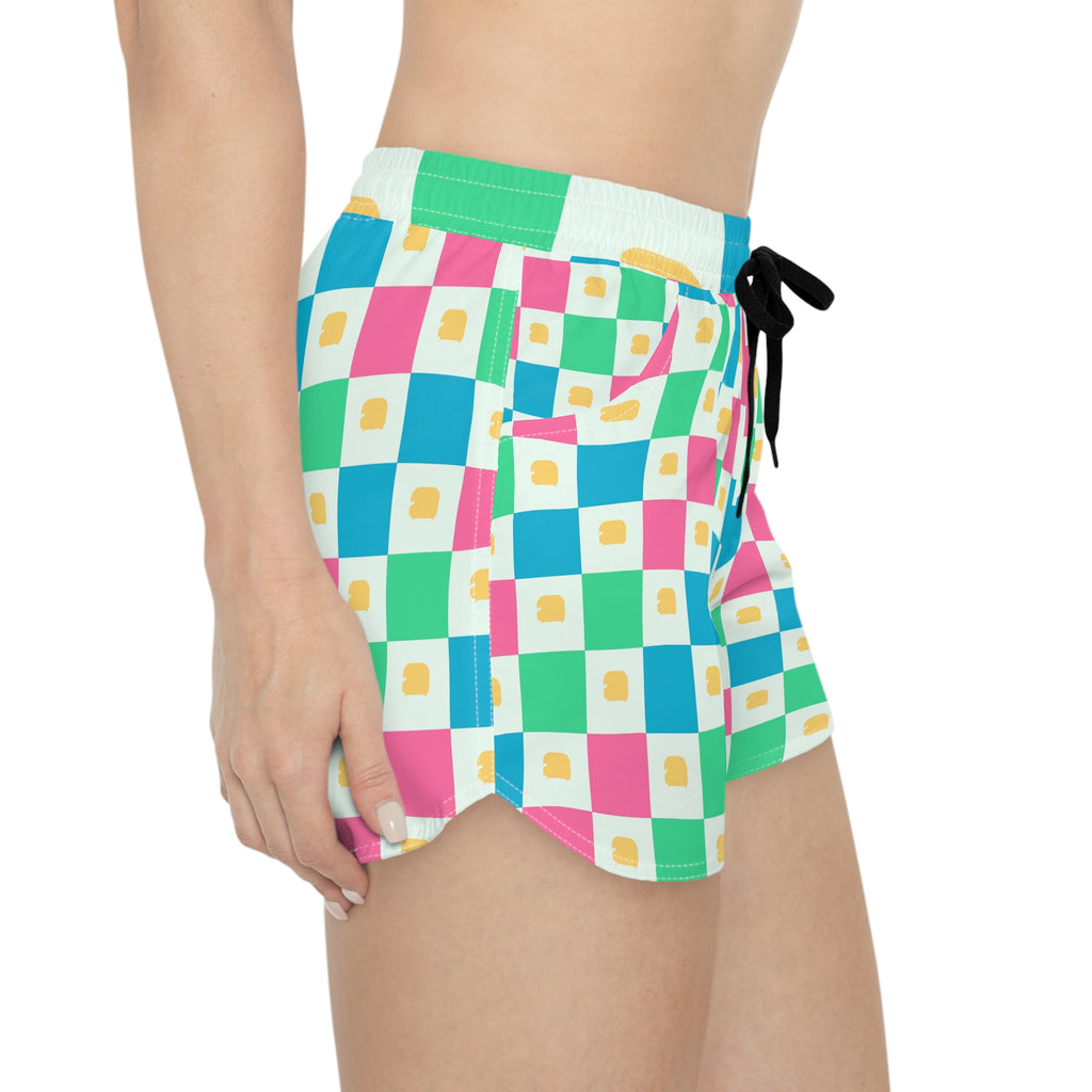 Combat Sports Mint Sorbet Checker Drive Women's Athletic Shorts with Pockets