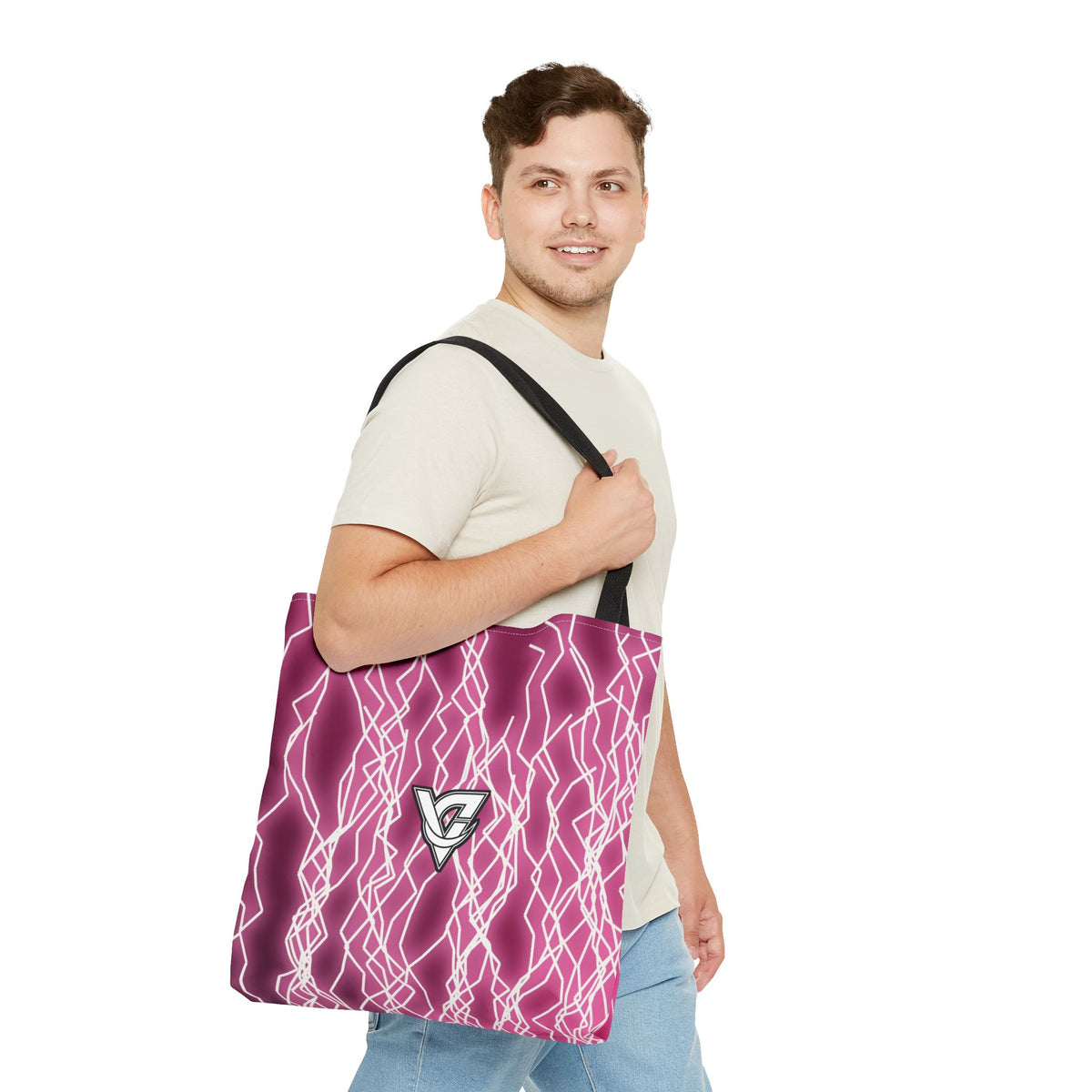 Hot Pink Lightning Tote Bag — All-Over Print Gym & Everyday Tote