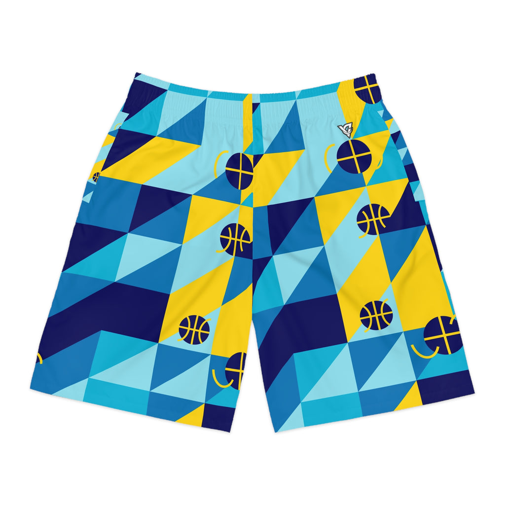 Basketball Cobalt Spark Prism Block Men's Athletic Shorts with Pockets
