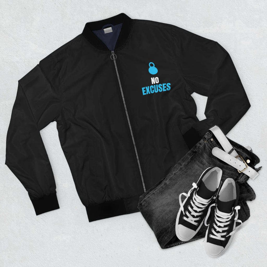 Men's No Excuses Bomber Jacket – Black Motivational Gym Jacket