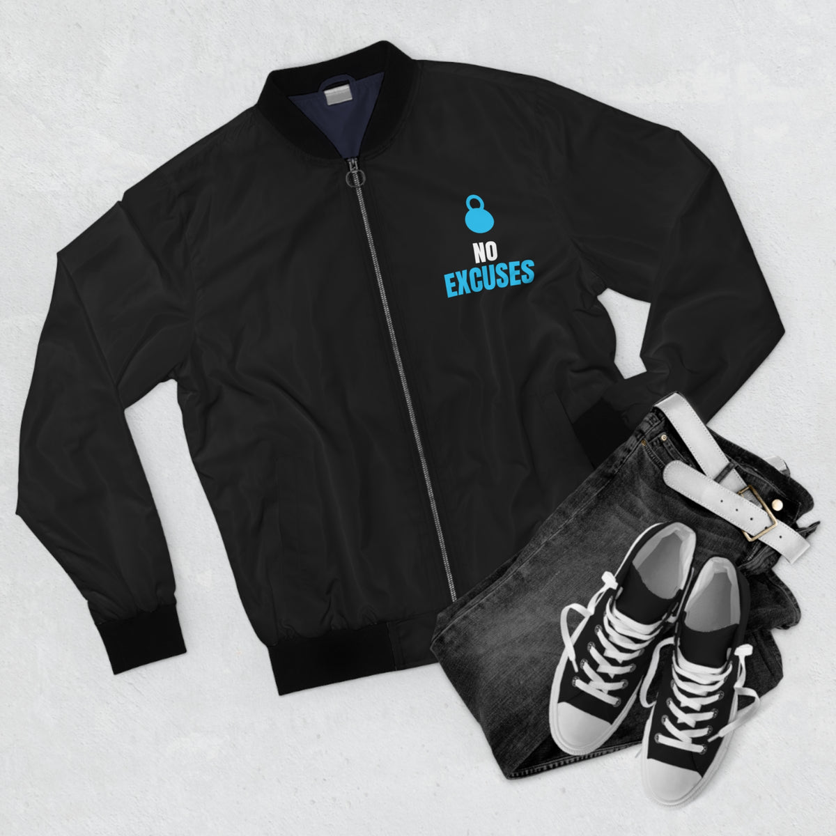Men's No Excuses Bomber Jacket – Black Motivational Gym Jacket