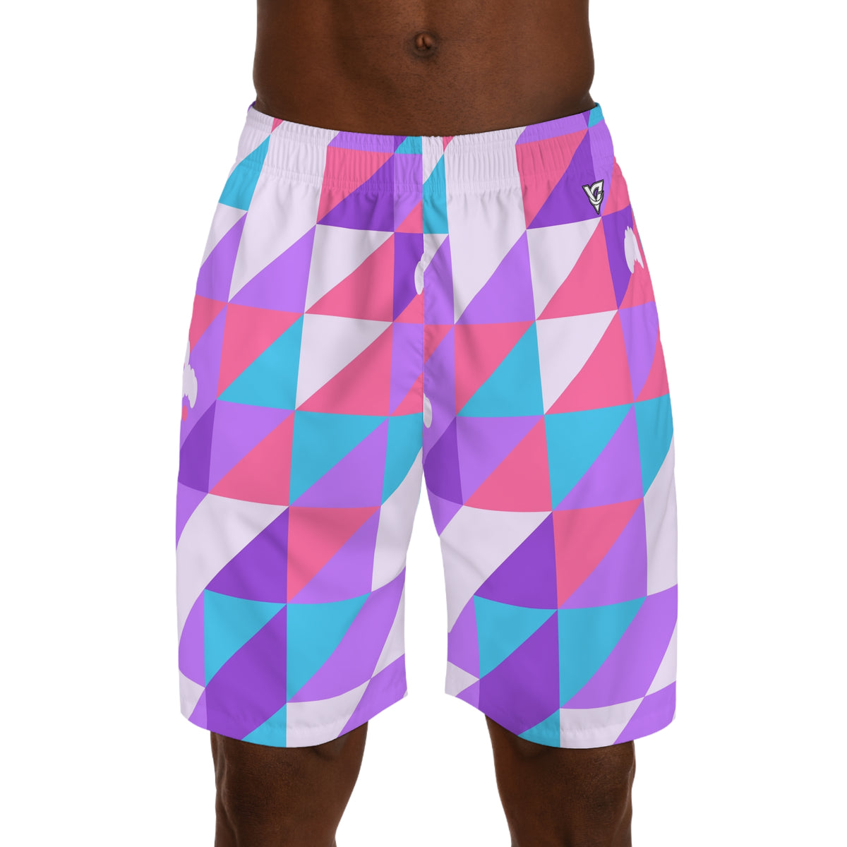 Yoga Lilac Wave Prism Block Men's Athletic Shorts with Pockets