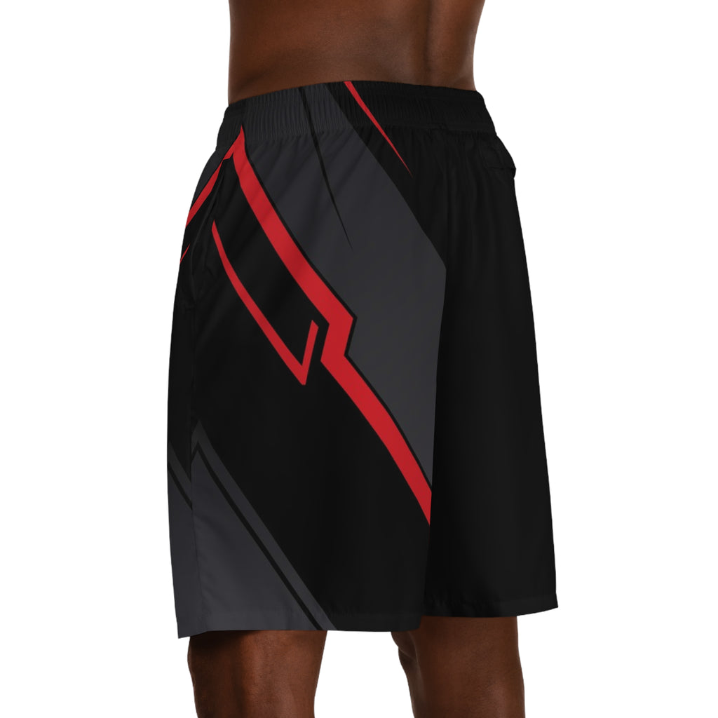 Men's Black & Red Performance Jogger Athletic Shorts with Pockets