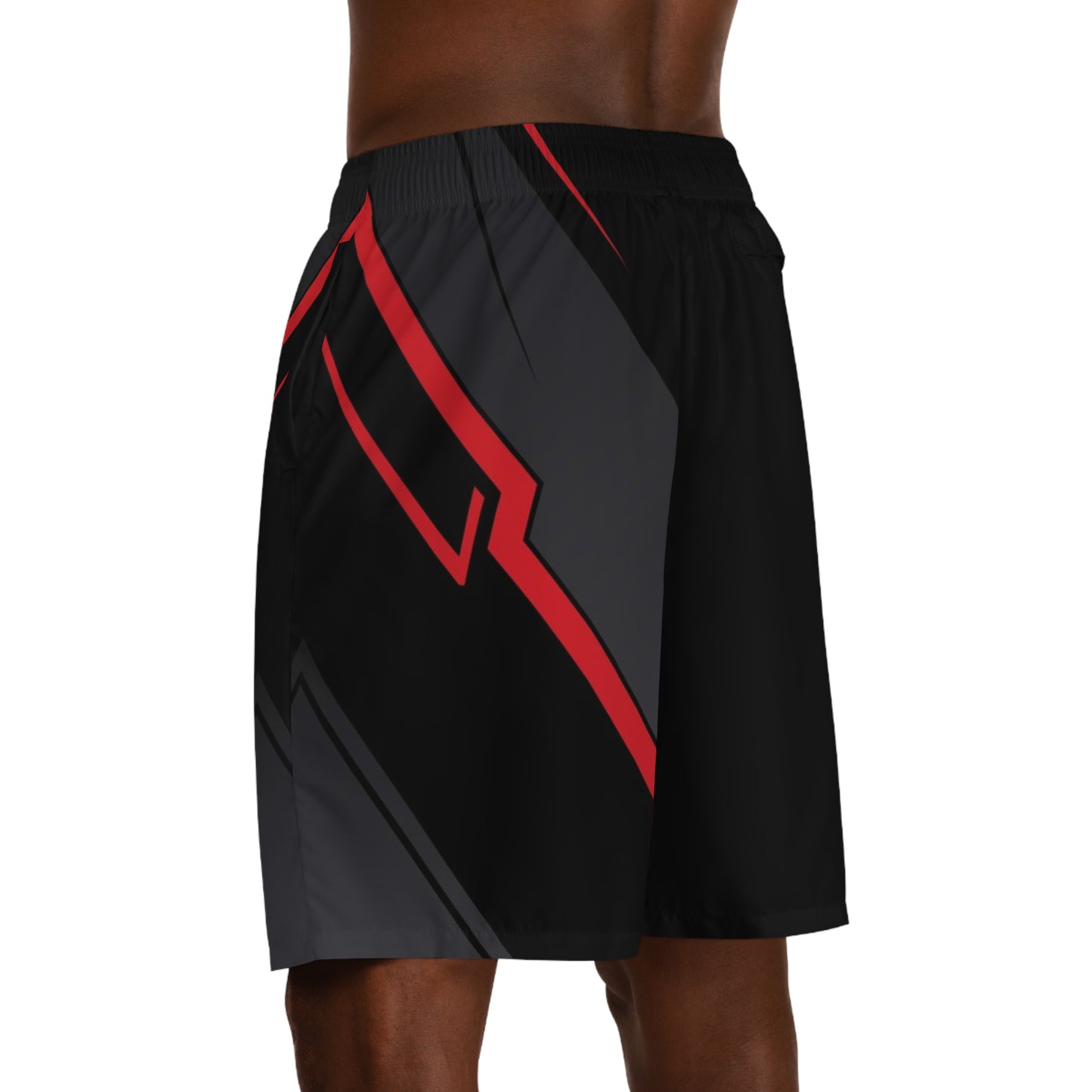 Men's Athletic Jogger Shorts — Black Red Geo Performance AOP