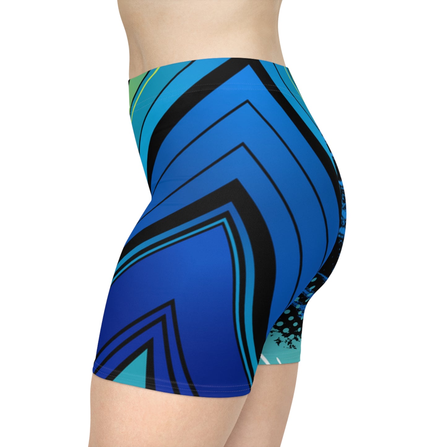 Aqua Circuit Biker Shorts | Blue-Green Tech Chevron Activewear