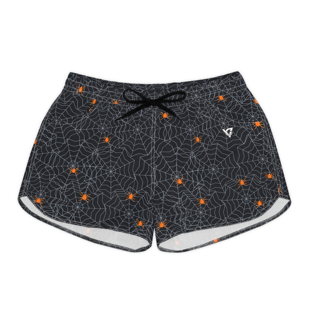 Women's Multipurpose Athletic Shorts with Pockets | Halloween Graveyard Grey Spiderweb