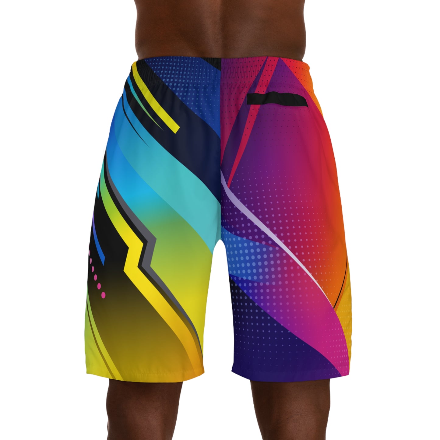 Men's Abstract Neon Athletic Jogger Shorts — Colorful Geometric AOP