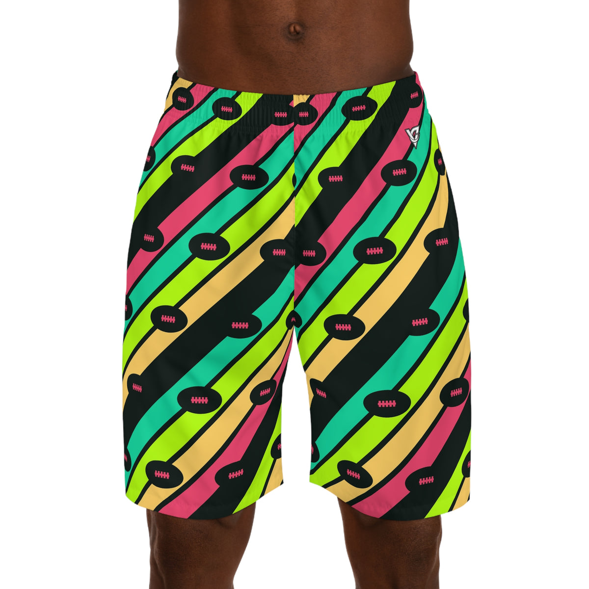 Football Emerald Zest Stripe Surge Men's Athletic Shorts with Pockets
